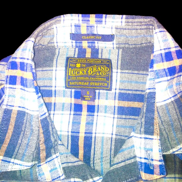(S) Lucky Brand Blue/Yellow Plaid Western - Picture 2 of 3
